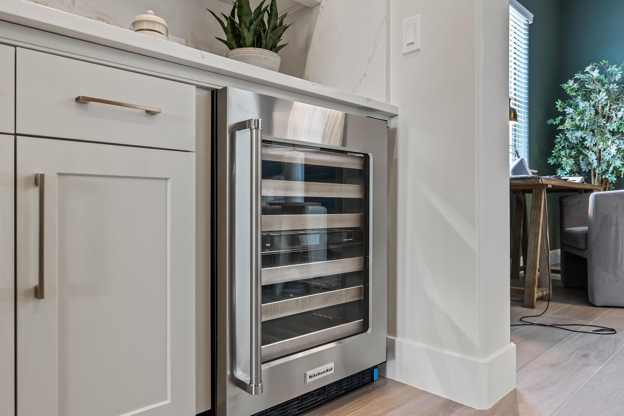 Close up of butler pantry, wine fridge