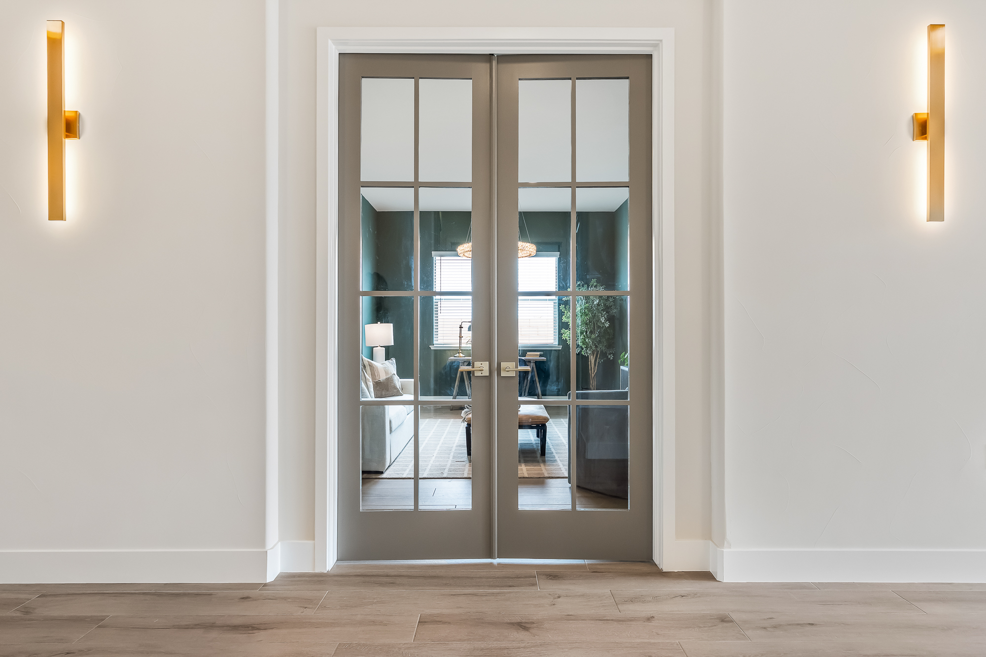 straight shot of home office with doors closed