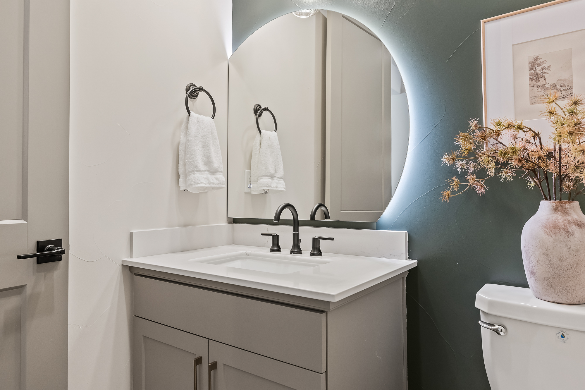 close up of powder room vanity