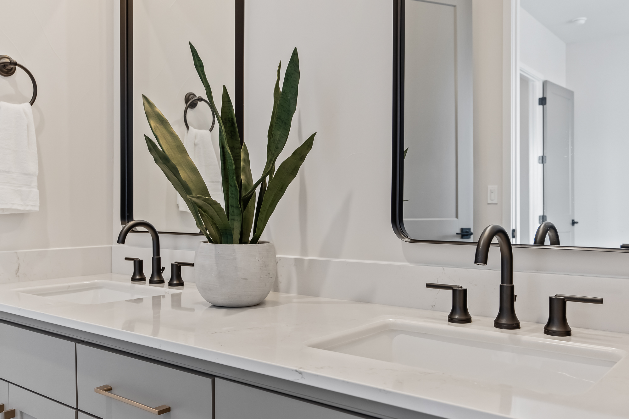 close up angle of bathroom 4 dual vanity