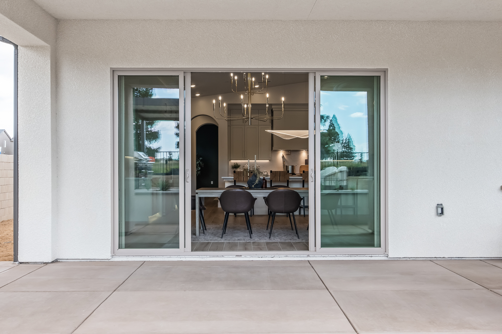 close up of covered patio looking through the sliding glass door