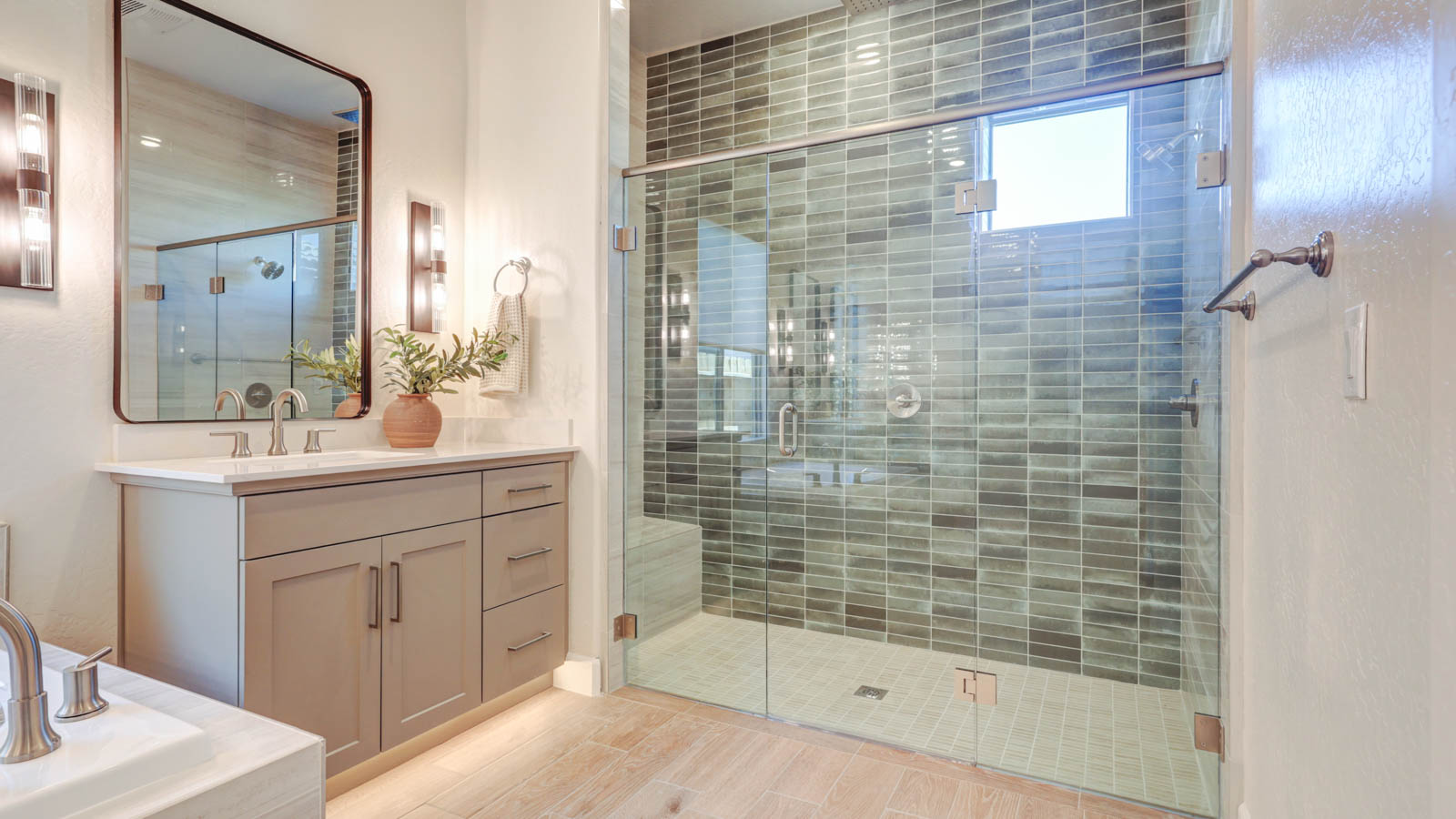 Large shower with two shower heads