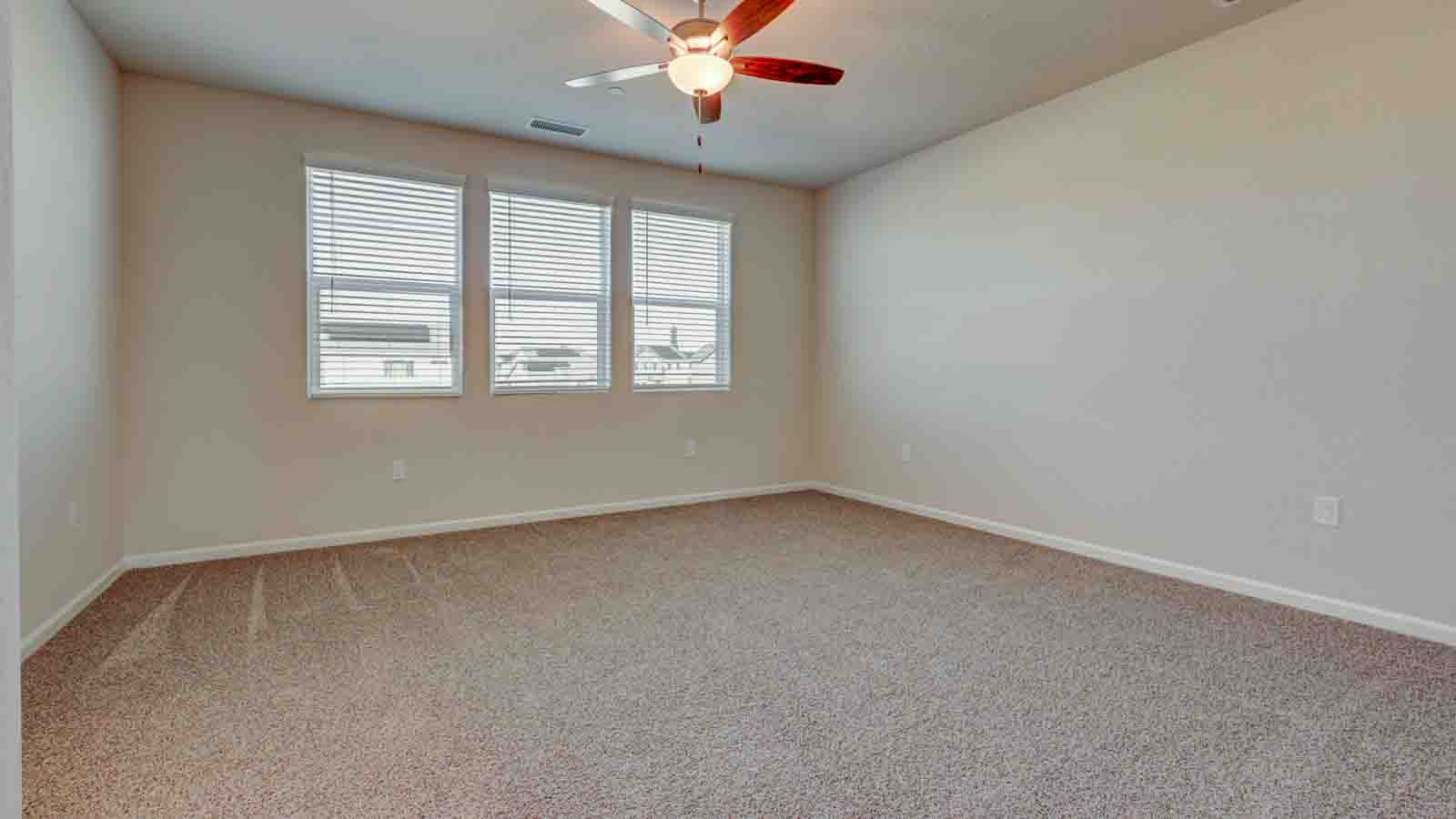 Owner Suite with carpeting and three windows