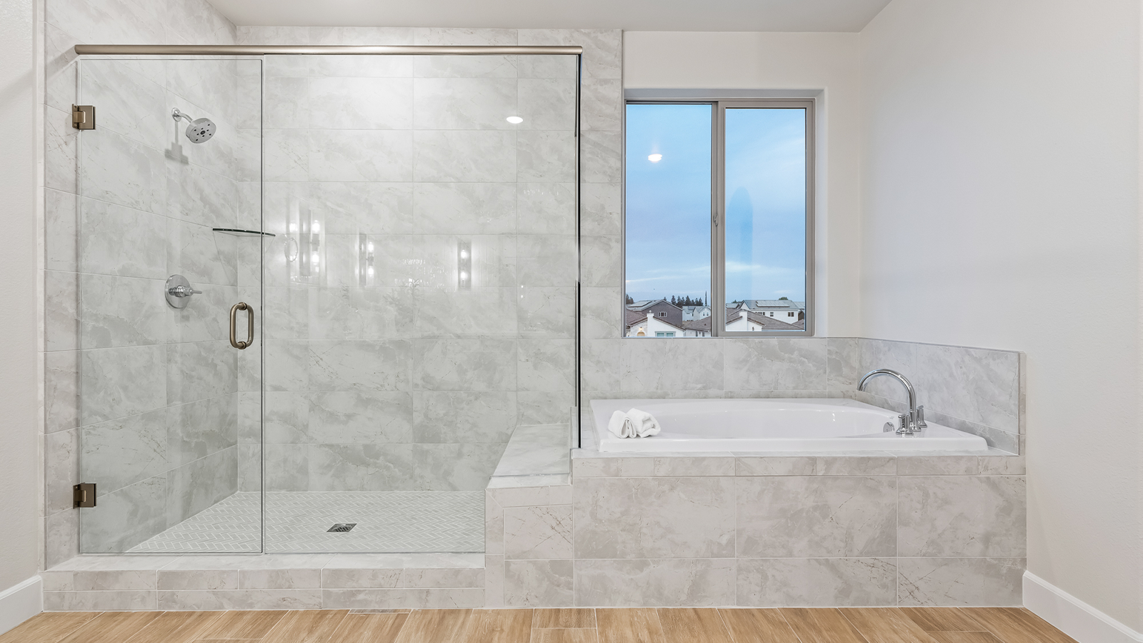 Close up angle of shower and bathtub